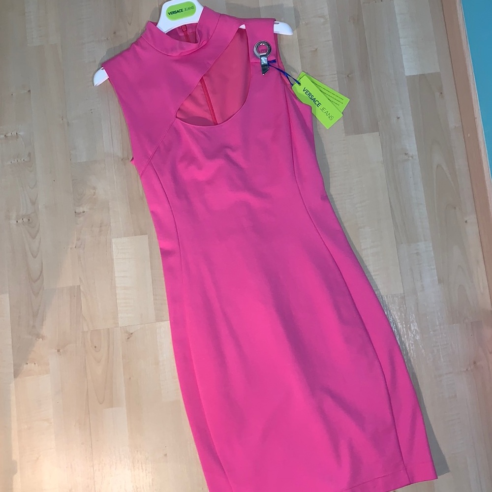 VERSACE JEANS Pink Cutout Bodycon dress w/ buckle